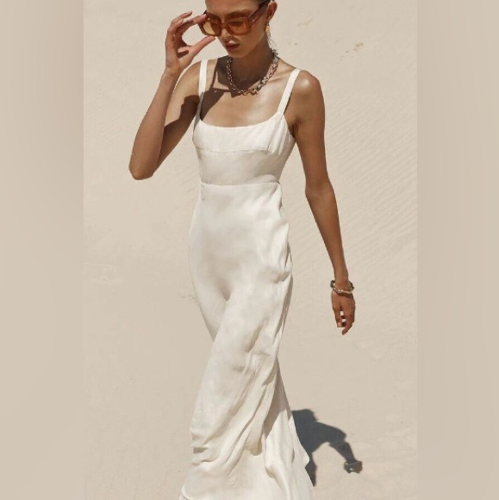 Dissh CAMPBELL WHITE LINEN MIDI DRESS - 4 / WHITE